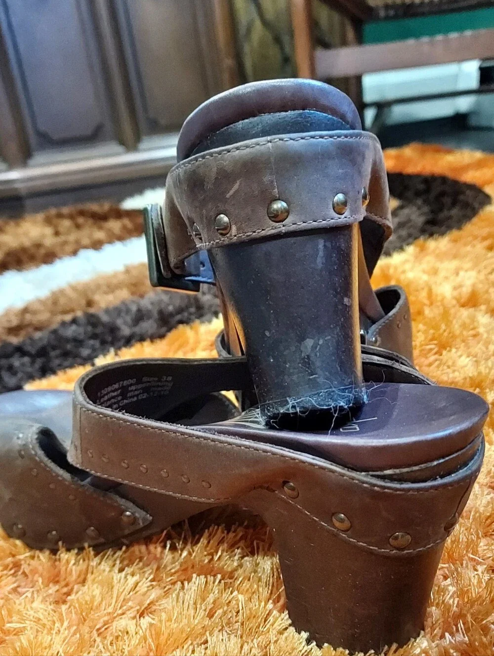 Dansko Brown Studded Leather Platform Sandals
